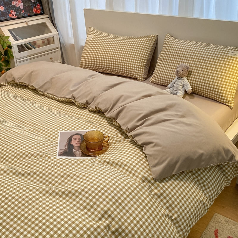100% Cotton Plaid Geometric Bedding Set  Bed Sheet Pillowcase Fashion Jersey Knit Bed Linens