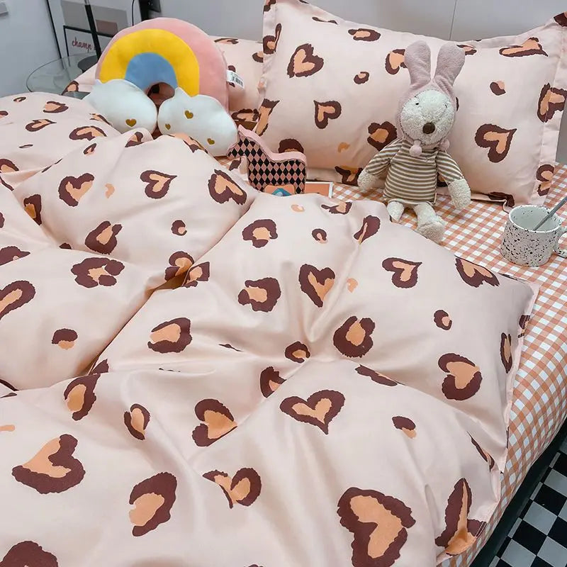 Red Cherry Plaid Duvet Cover Set with Sheet Pillowcase Soft Cover NoFilling Warm Bed Linen Twin Full Queen Size Home Bedding Set