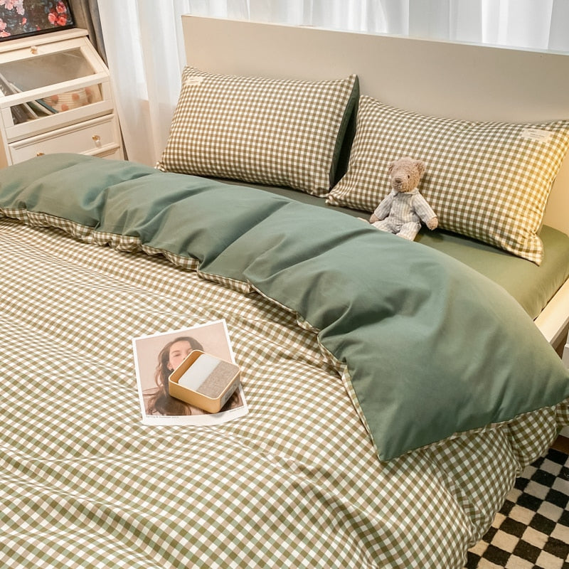 100% Cotton Plaid Geometric Bedding Set  Bed Sheet Pillowcase Fashion Jersey Knit Bed Linens