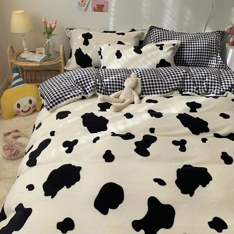 Nordic Simple Small Check Dark Green Bedding Set Soft High Quality Quilt Cover Polyester Aesthetic Bed Sheet With Pillowcases