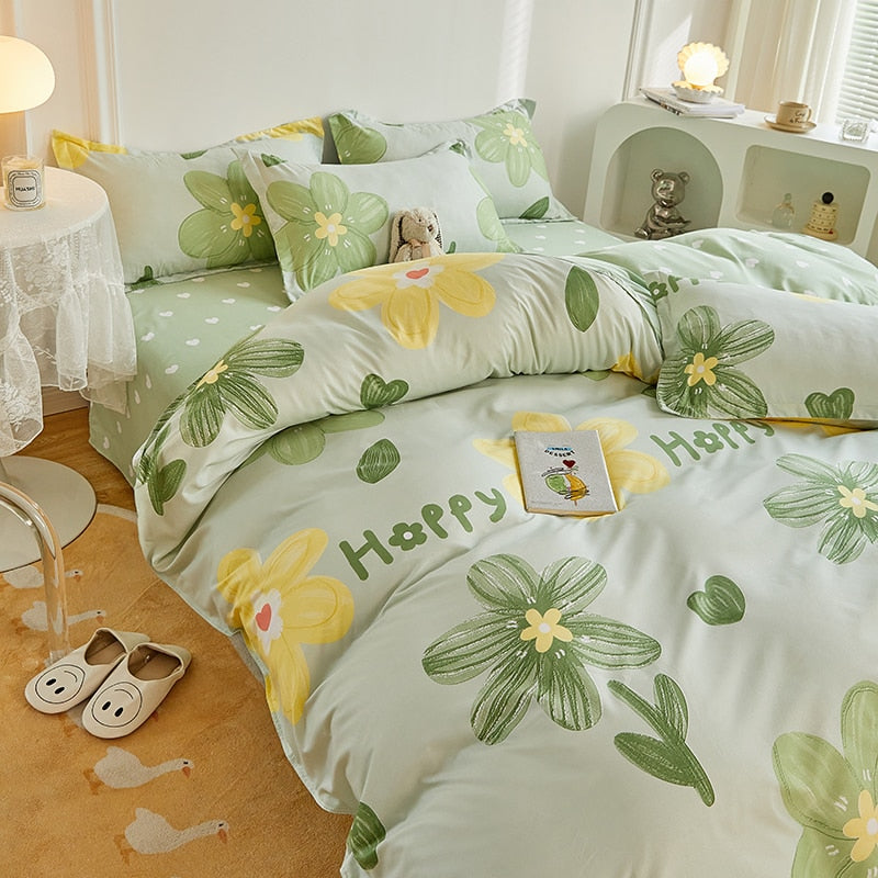 Kuup 3-4pcs Cartoon Bedding Set Duvet Cover Set Soft Bedding Printing Bed Linen Queen Size Bedding Set Fashion Design For Girl