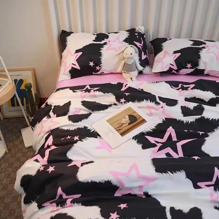 Pink Sweetheart Bedding Set Fashion Heart Single Double Queen Size Flat Sheet Duvet Cover Pillowcase Girl Gift Home Textile