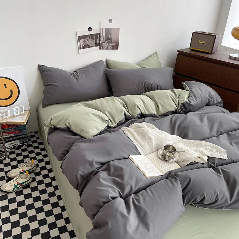 Gray Duvet Cover Set with 2pcs Pillowcase Soft Washed Cotton Comforter Quilt Cover Pillow Case Double Queen King Size