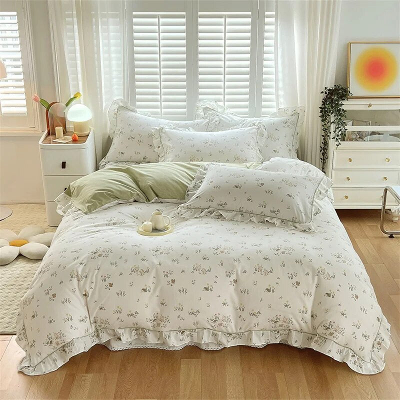 Ruffle Bedding Set 100% Cotton 1 Duvet Cover 2 Pillowcases No Sheet  Ultra Soft Touch Floral Style 200x230 220x240