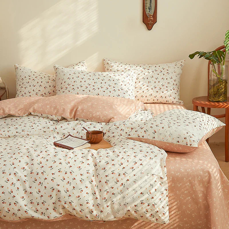 Lace Style Bedding Set Pure Cotton Bed Sheets Set Girls Room Bedclothes Skin-friendly Duvet Cover Set for Home постельное белье