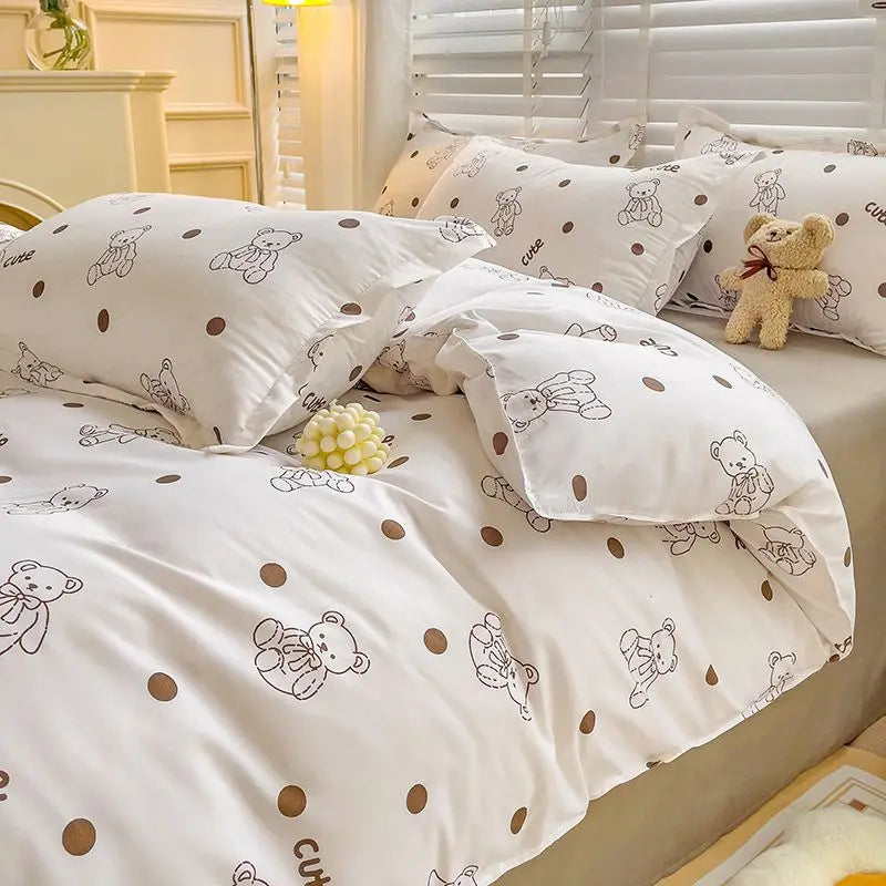 Fashion Duvet Cover Set Korean Ins Style New Flat Sheet Pillowcase No Filler Kids Adult Bedding Kit Twin Queen Bed Linen