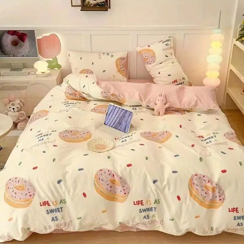 Ins Style Bedding Set Fashion Boys Girls Single Queen Size Duvet Cover Flat Sheet Pillowcase Bed Linen Kids Adult Home Textile