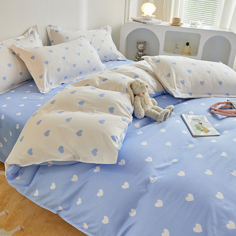 Kids Bedding Set Kawaii Cartoon Printed Duvet Cover Flat Sheet Pillowcase Soft Bed Linens Dormitory Bedroom Home Textile