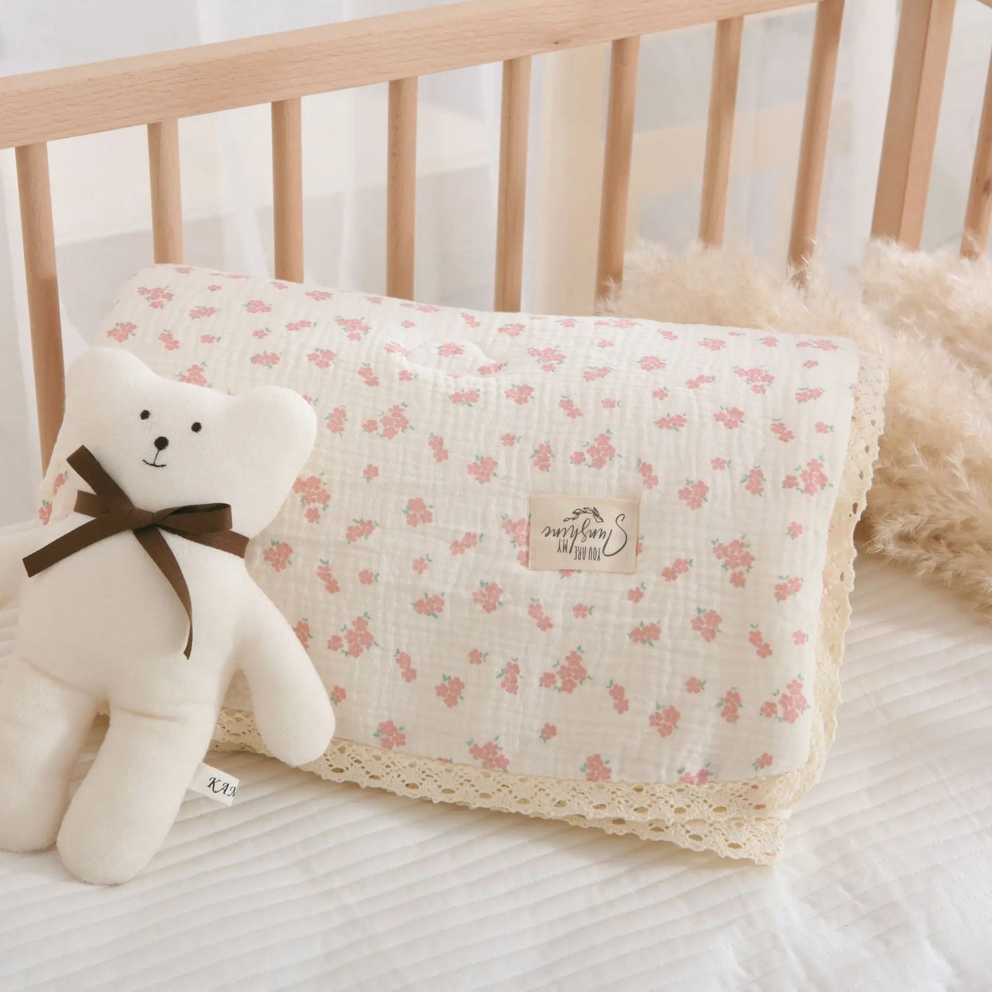 Spring Summer Baby Comforter Soft Cotton baby quilts Gauze Quilted Blanket for Newborn Floral Print Kindergarten Kids Bedding
