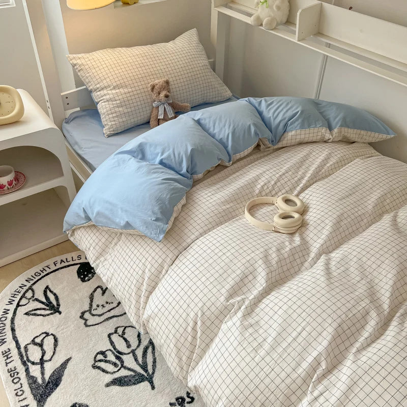 Wash Cotton Bedding Set Duvet Cover Pillowcases Bed Sheet Set Soft Comforter Cover Bed Linens Set Queen King Size Nordic Style