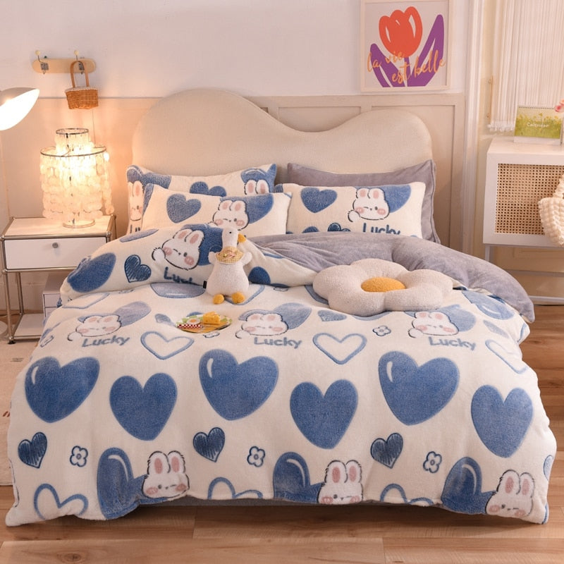 Winter Duvet Cover Thick Fleece Warm Flannel Coral Double Sided Velvet Bedding Single Double Queen King Size Quilt Cover