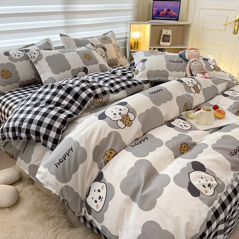Kids Bedding Set Kawaii Cartoon Printed Duvet Cover Flat Sheet Pillowcase Soft Bed Linens Dormitory Bedroom Home Textile