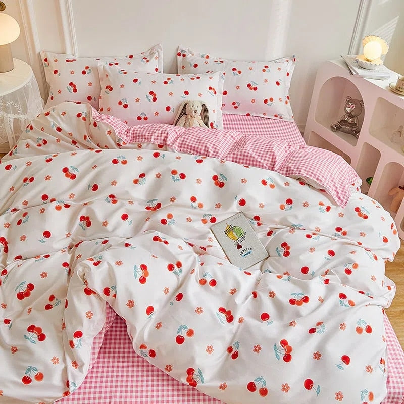 Ins Princess Pink Heart Duvet Cover Home Textile Pillow Case Bed Sheet Kids Girls Bedding Covers Set King Queen Twin Cute Kawaii