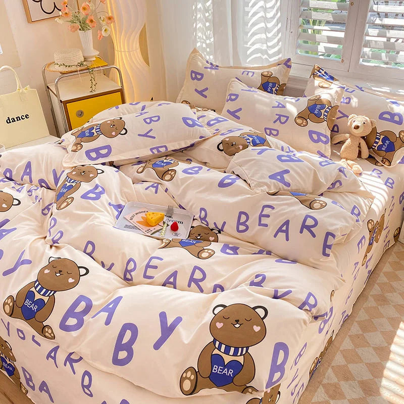 Nordic Princess Purple Bedding Set Girls Boys Single Double Size Flat Sheet Duvet Cover Pillowcase Bed Linens Home Textile