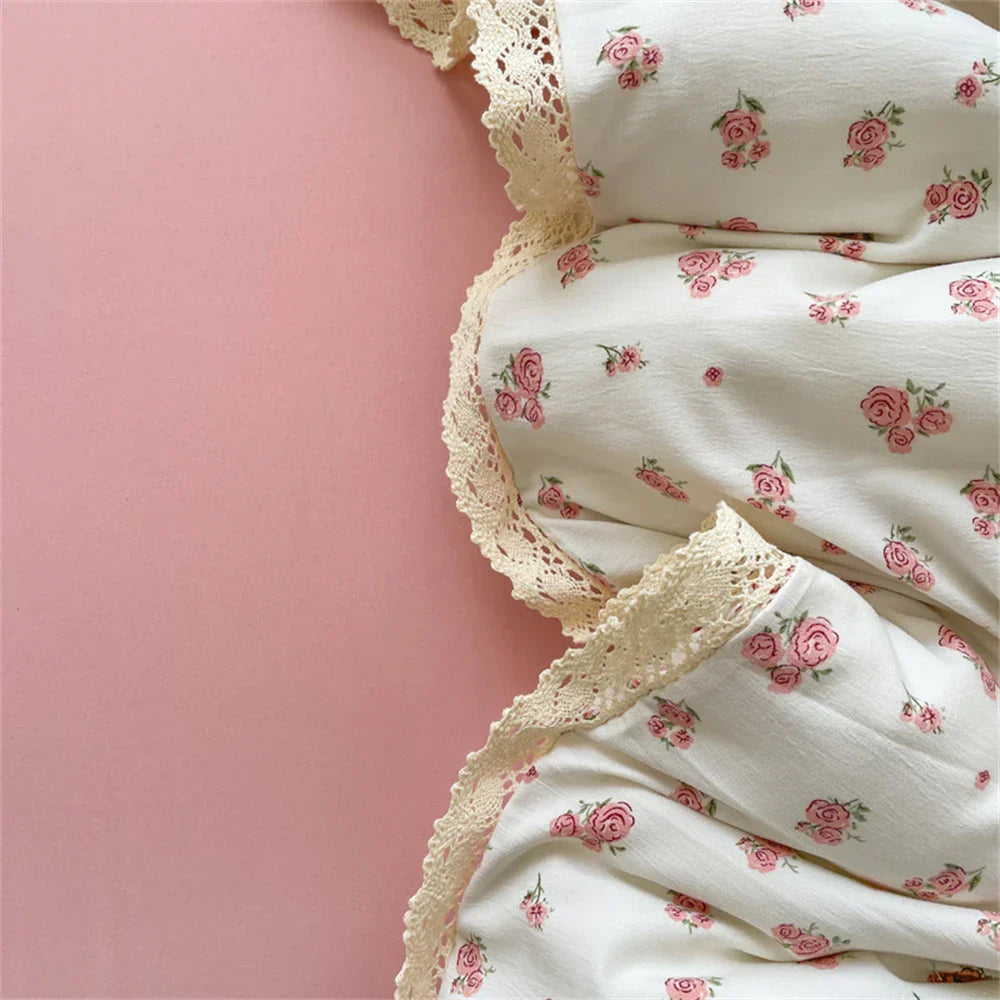 INS Girls Cherry Soft Bedding Set Washed Cotton Bed Sheet Queen King Size Duvet Set Flower Comforter Set Pillowcase Bed Linens