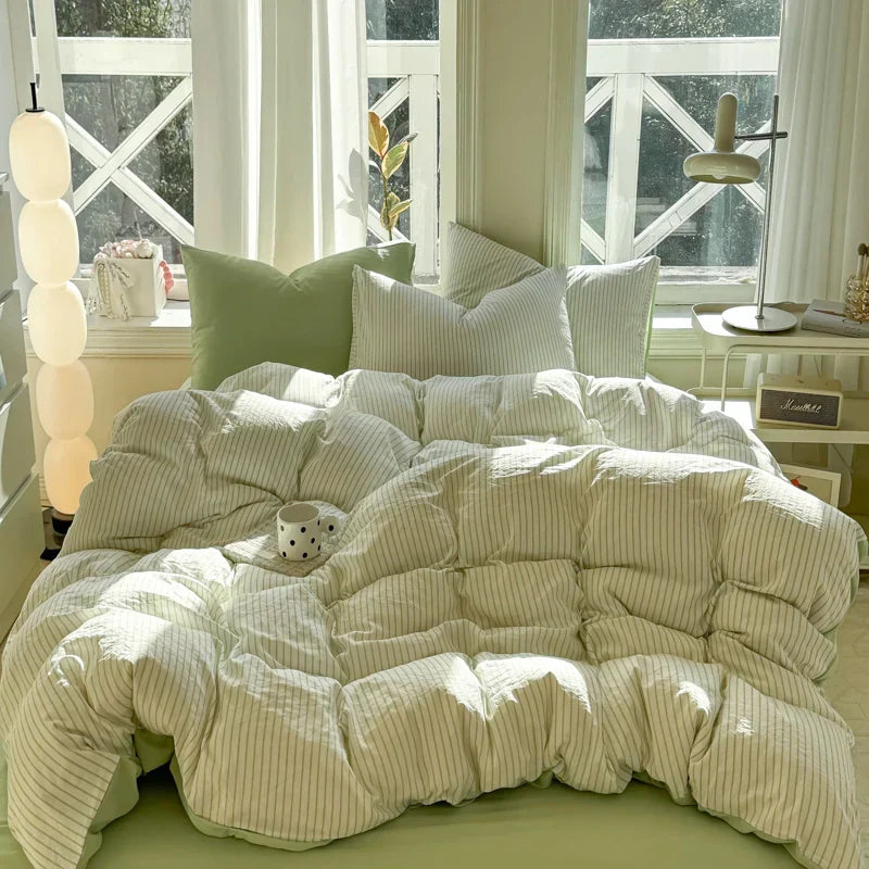 New Stripe Series Quilt Cover Skin Friendly 4-piece Bedding Set Pillow Case with Bed Sheet Four General 150x200 200x230
