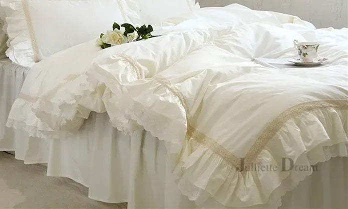 Luxury Ruffle duvet cover queen pure cotton bedding king duvet cover lace bed princess quilt cover duvet set bag in a bed