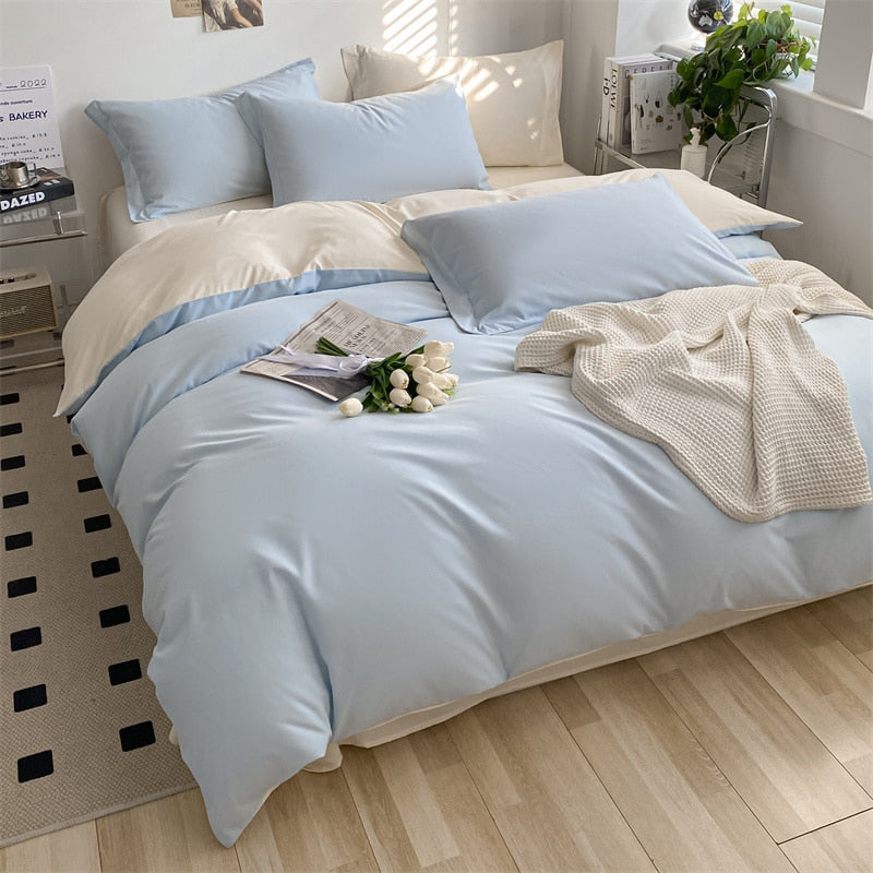Solid Color Home Textile Quilt 100% Cotton Fashion White Bedding Set Soft Comfort Washed Cotton Duvet Cover Bed Sheet Pillowcase