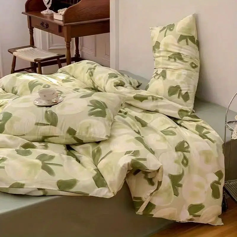 Ins Retro Flower Bedding Set Flat Bed Sheet Pillowcase Twin Full Queen Size Bed Linen Women Girls Caramel Floral Duvet Cover Set