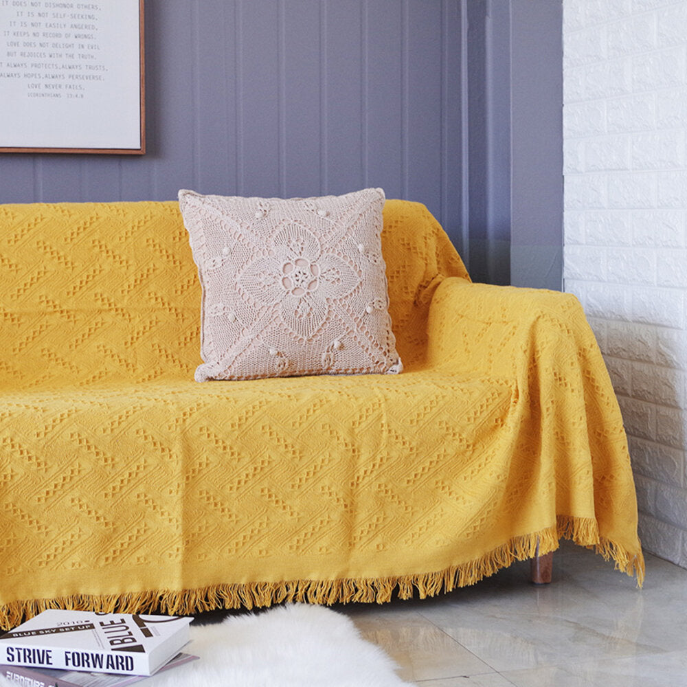 Home Hotel Pure Cotton Bedding Office Sofa Knitted Cover Blanket With Tassel Tapestry For Bed Airplane Travel Decor Blankets