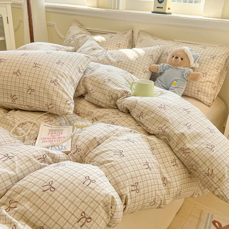 New Lattice Duvet Cover Set with Sheet Pillowcases No Filling Warm Bed Linen Twin Full Queen Size Grid Home Bedding Set