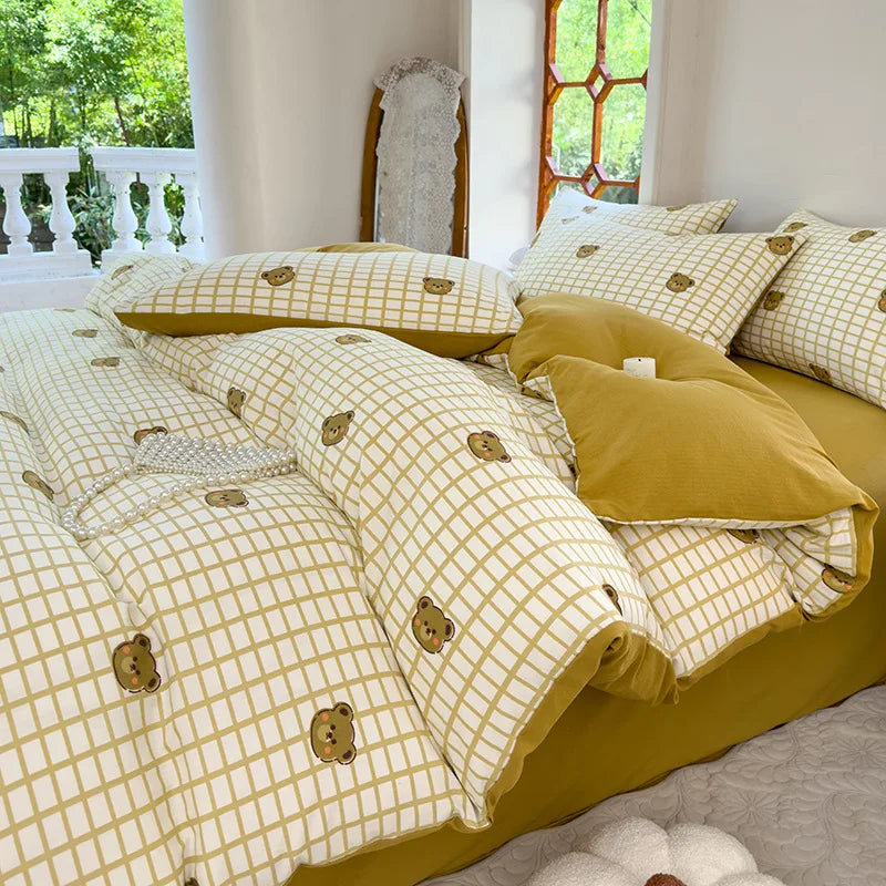 Vintage Floral Style Bedding Set No Filler Soft Fall Winter Thickening Duvet Cover Flat Sheet Pillowcase Full King Bed Linen