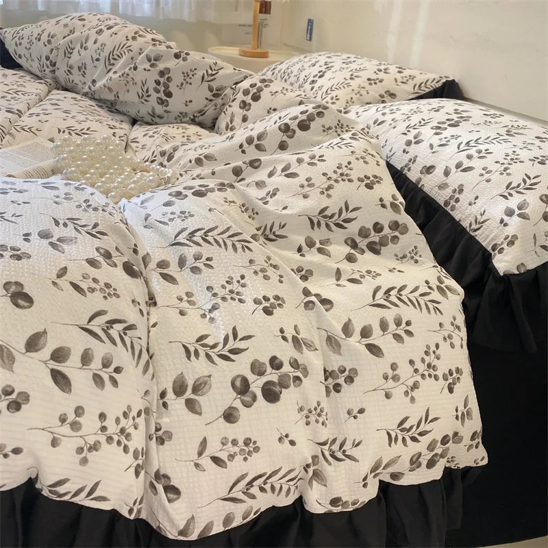 Solid Colour INS French Style Bedding Set For adults kids Brown pink Flat Sheet With Pillowcases Colorful King Queen Full size