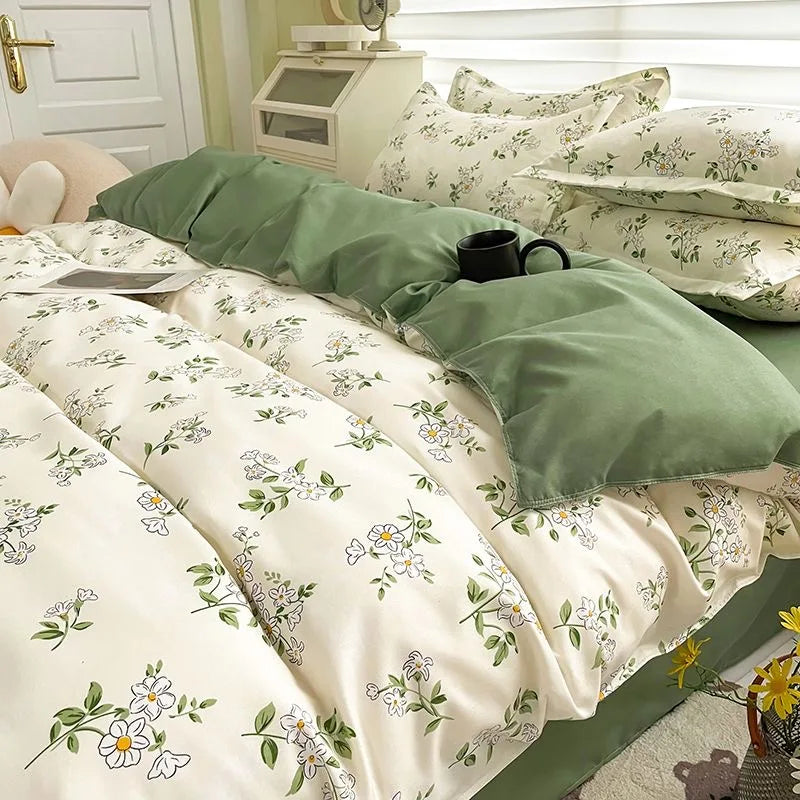 Nordic Princess Pink Bedding Set Girls Boys Single Double Size Flat Sheet Duvet Cover Pillowcase Bed Linens Home Textile