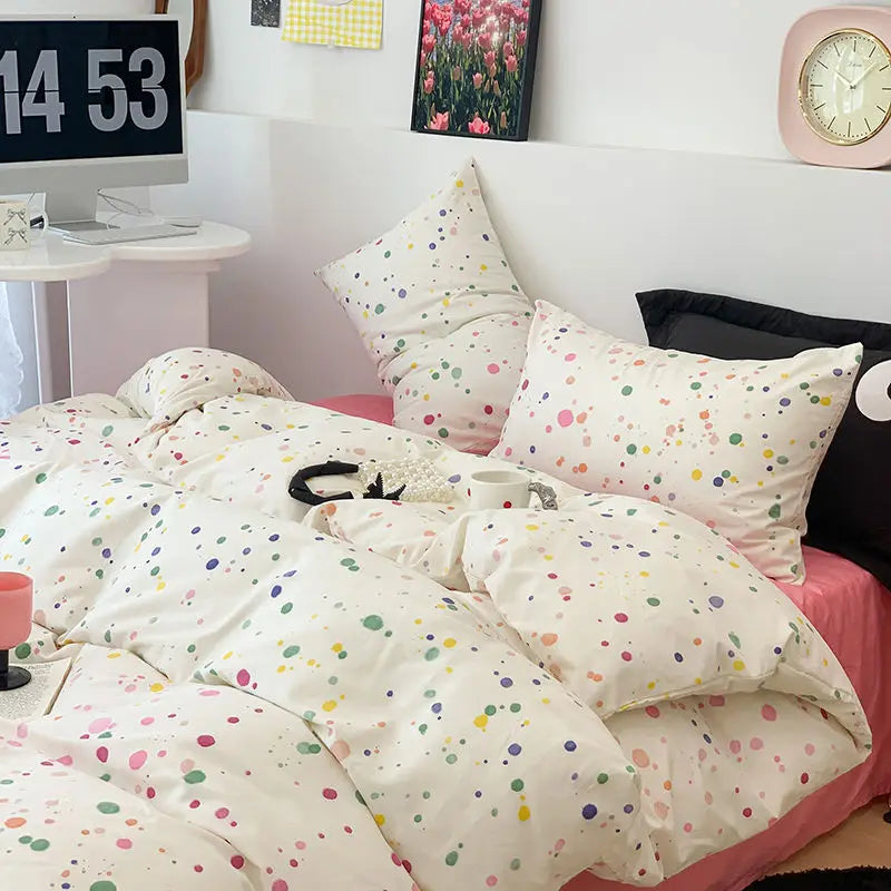 Ins Style Bedding Set Fashion Boys Girls Single Queen Size Duvet Cover Flat Sheet Pillowcase Bed Linen Kids Adult Home Textile