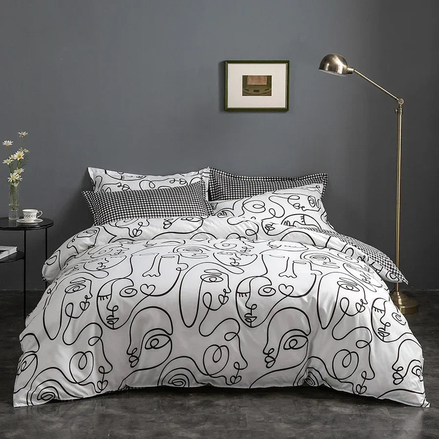 Leopard Black White Print Duvet Cove Set with Pillow Case for Twin Full Queen and King Size Home Living Bedding Sets No Sheet
