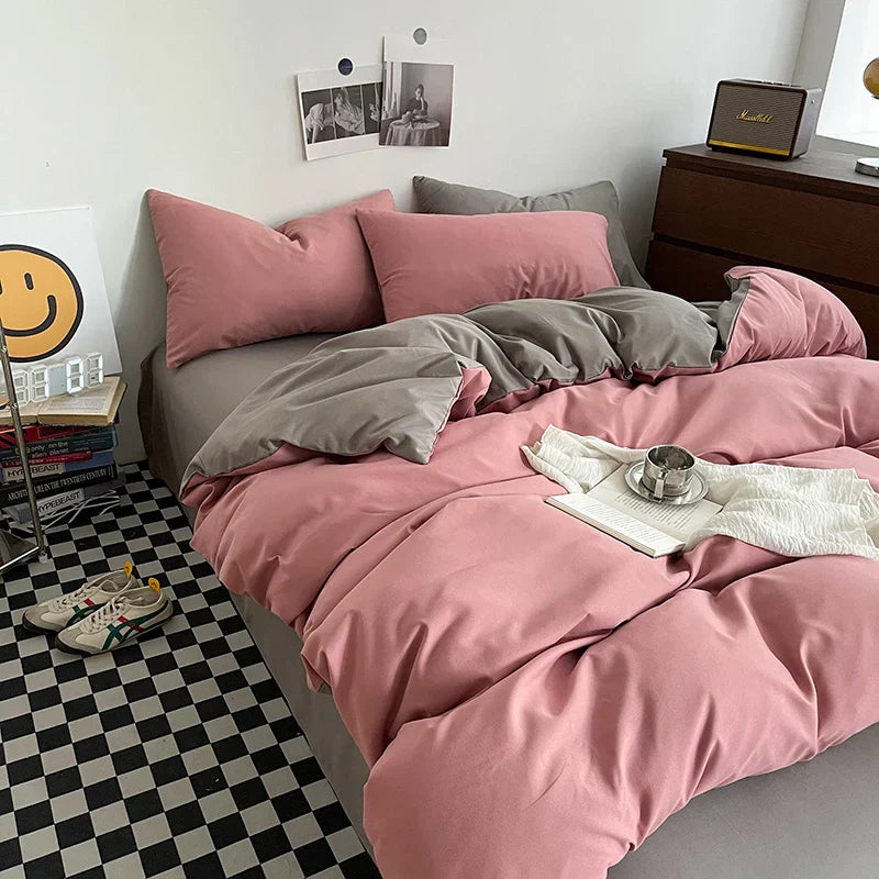 Gray Duvet Cover Set with 2pcs Pillowcase Soft Washed Cotton Comforter Quilt Cover Pillow Case Double Queen King Size
