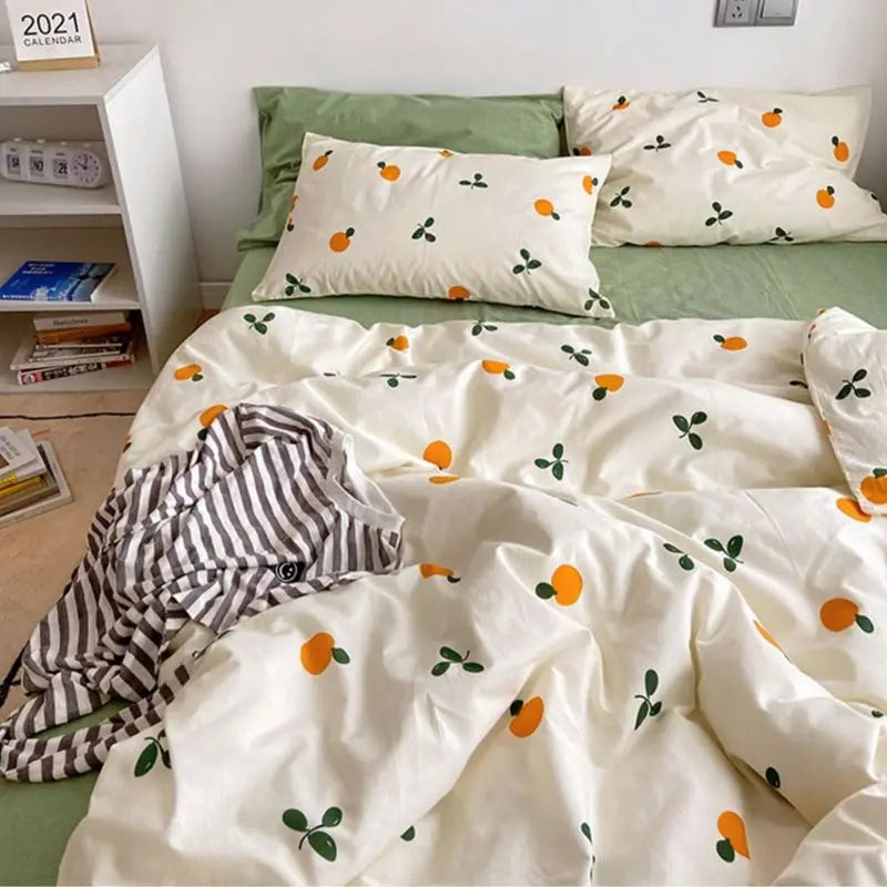 Red Cherry Plaid Duvet Cover Set with Sheet Pillowcase Soft Cover NoFilling Warm Bed Linen Twin Full Queen Size Home Bedding Set