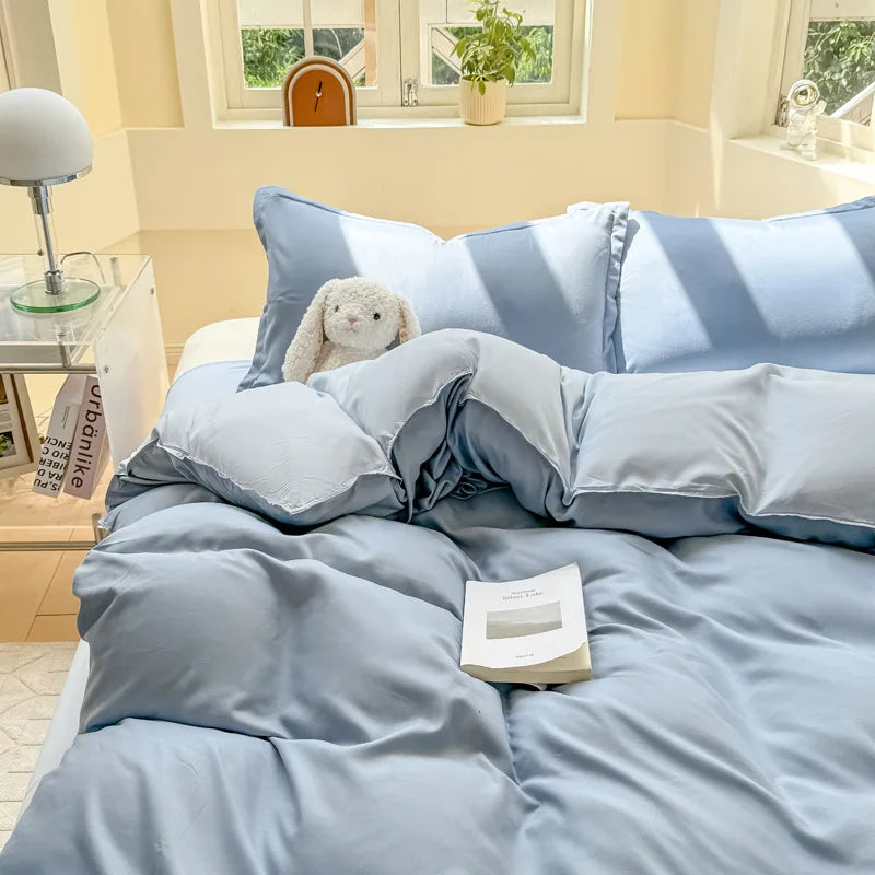 Nordic Solid Color Duvet Cover Set with Zipper Girls New Flat Bed Sheet Pillowcases No Filler Double Queen Size Bedding Linens