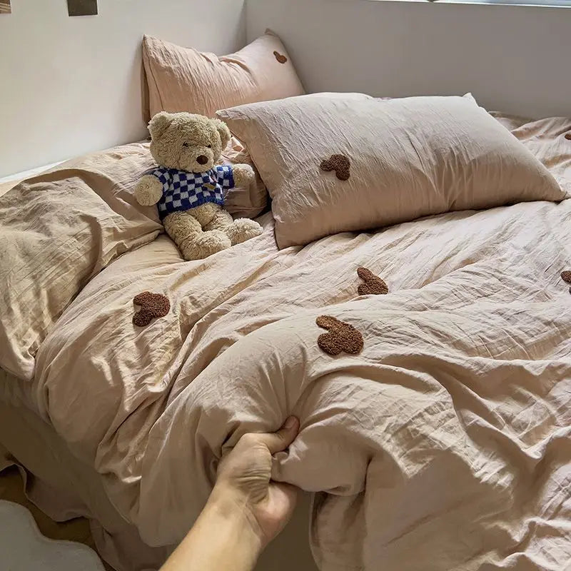 High Quality Beauty Bedding Set Cute Towel Embroidered  Girl Heart Bed Sheet Student Dormitory Bed