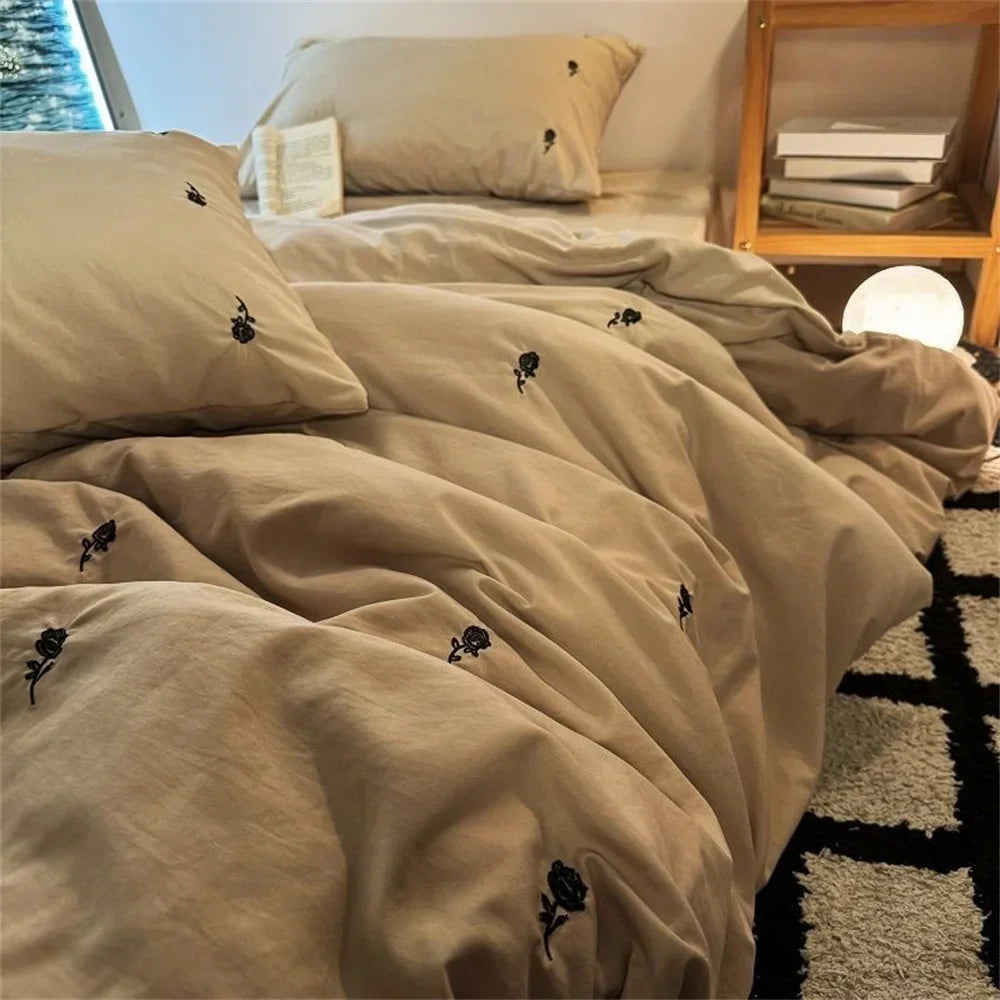 Ins Style Embroidered Flower Bedding Sheet Nordic Duvet Cover Set Home Luxury No Filling Bedding Set Comfortable Bedspread