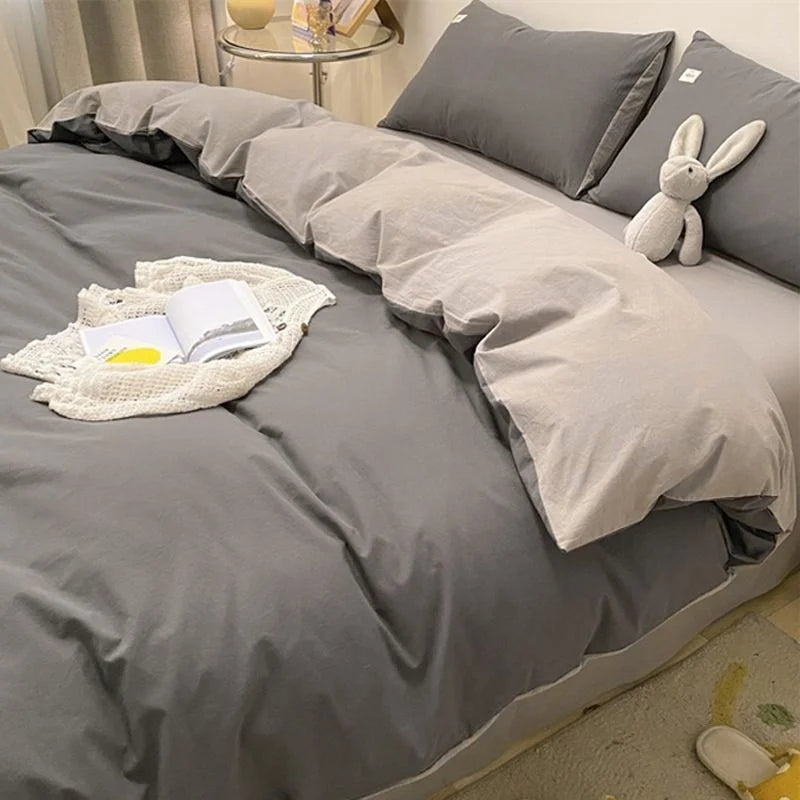 INS White And Blue Grey Solid Color Bedding Set Flat Bed Sheet Duvet Cover Double Full Queen King Bedclothes Pure Bedroom Linen
