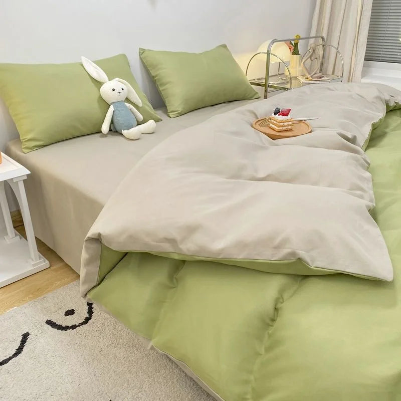 INS White And Blue Grey Solid Color Bedding Set Flat Bed Sheet Duvet Cover Double Full Queen King Bedclothes Pure Bedroom Linen