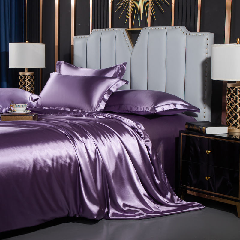 Nordic Mulberry Silk Bedding Set with Duvet Cover Bed Sheet Pillowcase Luxury Couple Single Double Summer 1/2 People Bedsheet
