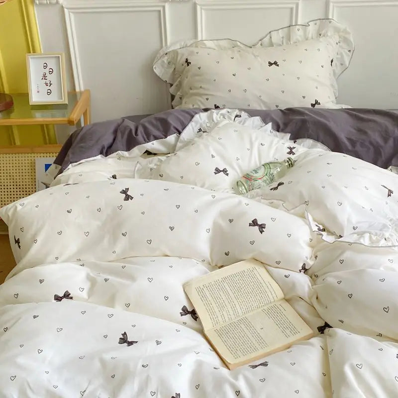 French Ins Bedding Set No Filler Korean Floral Ruffles Single Double Queen Size Duvet Cover Sheet Pillowcase Home Textile