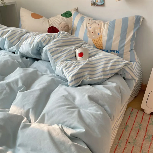 Super Soft Cloud Wash Cotton Four-Piece Set of Student Dormitory Three-Piece Set of Bed Bamboo Cartoon Bedding Set