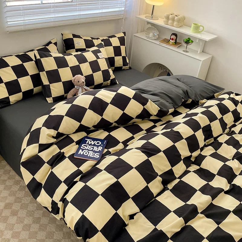 Plaid Style Bedding Set Skin-friendly Quilt Cover Pillowcase Bedsheet Home Bed Linen Sets Single/Full/Queen/King Size Bedclothes
