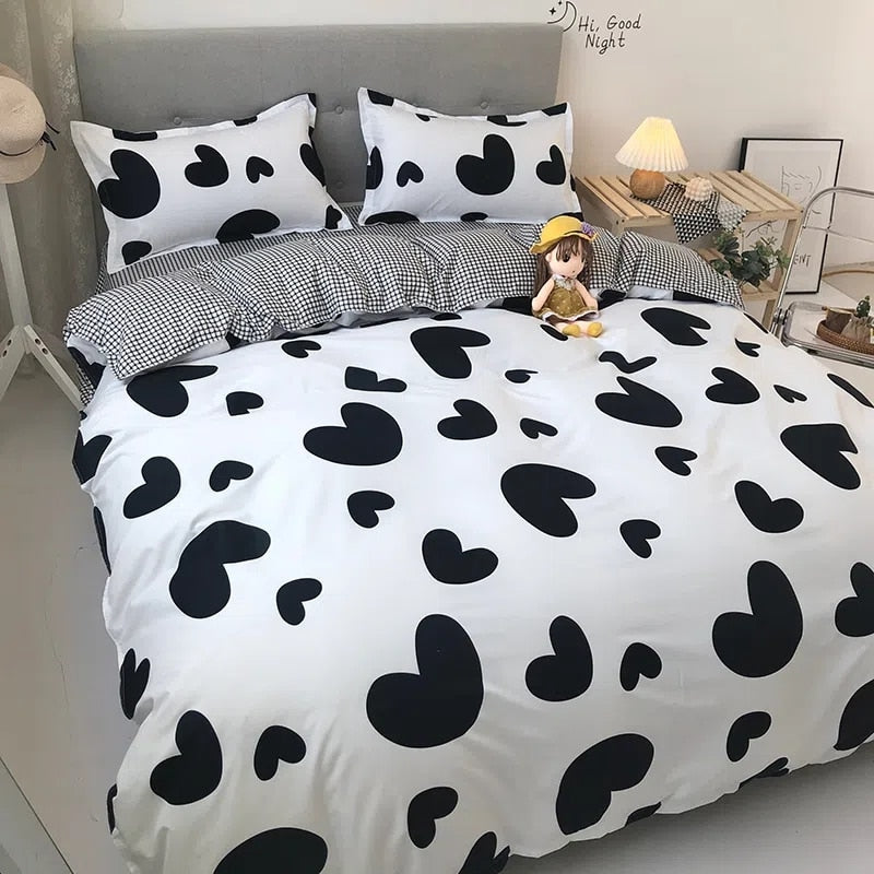 Ins Princess Pink Heart Duvet Cover Home Textile Pillow Case Bed Sheet Kids Girls Bedding Covers Set King Queen Twin Cute Kawaii