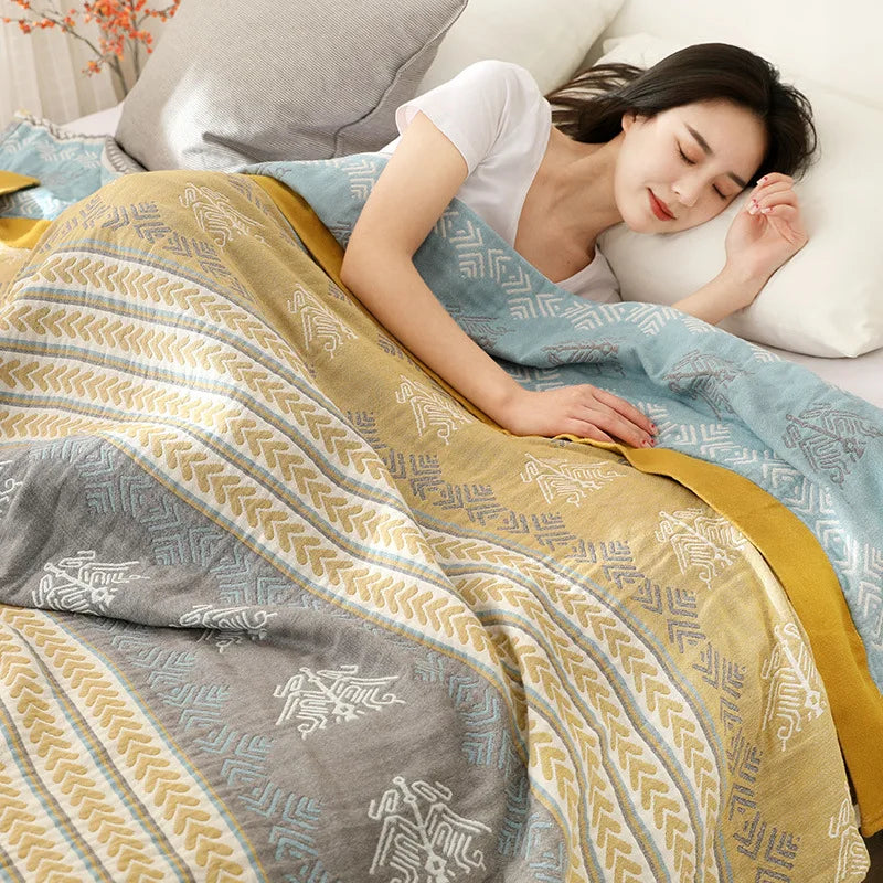 Textile City 5 Layer Yarn Cotton Towel Thread Blanket Double Blanket Bedspr Gauze Cover Air Condition Quilt for Summer 200x230