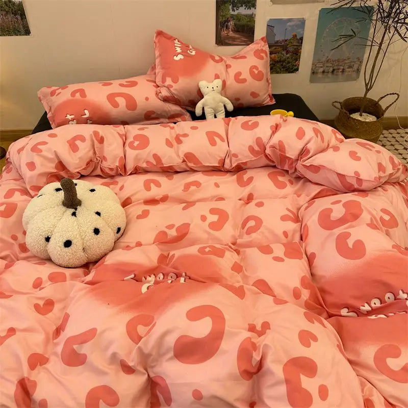 Ins Style Bedding Set Fashion Boys Girls Single Queen Size Duvet Cover Flat Sheet Pillowcase Bed Linen Kids Adult Home Textile