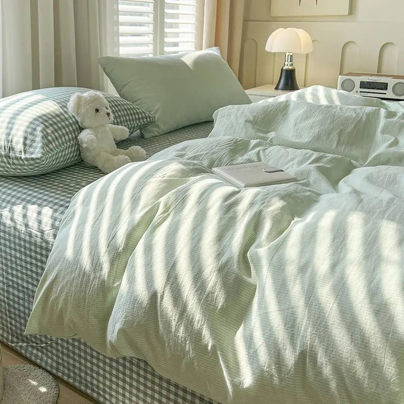 Pink Solid Bedding Set No Filler Fashion Duvet Cover Flat Sheet Pillowcase Full Queen Size Hotel Home Soft Bed Linens