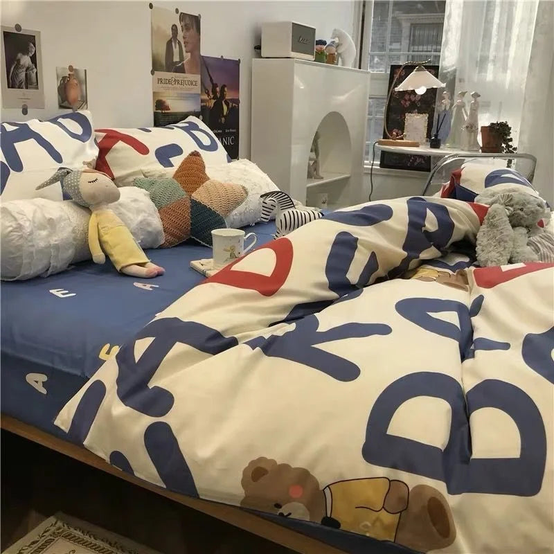 Nordic Simple Small Check Dark Green Bedding Set Soft High Quality Quilt Cover Polyester Aesthetic Bed Sheet With Pillowcases