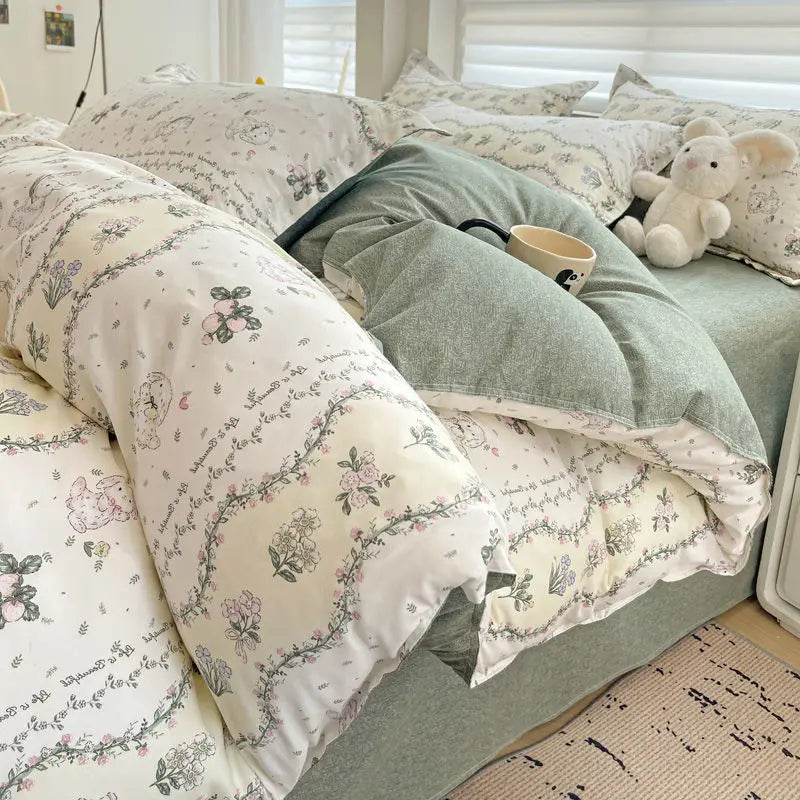 Summer Bedding Set  Ins Twin Queen Duvet Cover Flat Sheet Pillowcase No Filler Girl Boys Hotel Home Bed Linens