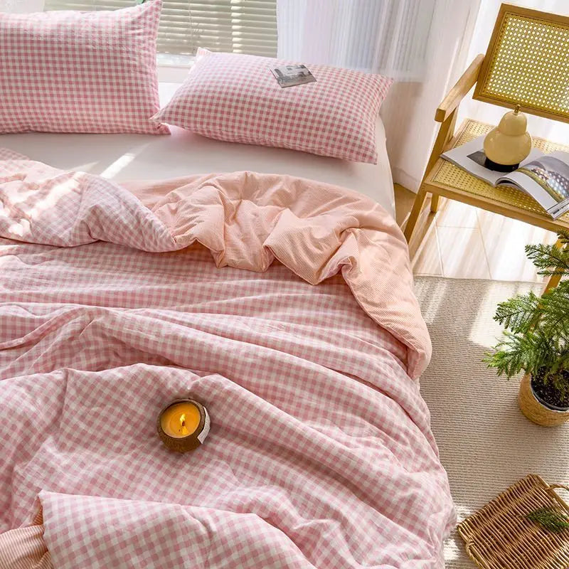 Thin Summer Quilt New Japanese Style Blue Pink Plaid Twin Queen Size Blanket Soft Kids Adult Ins Washable Cool Quilt
