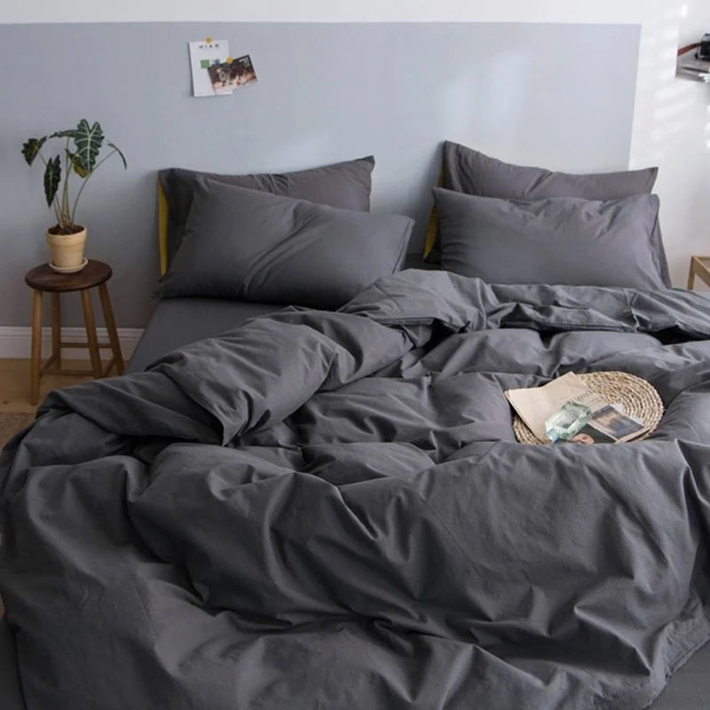 INS White And Blue Grey Solid Color Bedding Set Flat Bed Sheet Duvet Cover Double Full Queen King Bedclothes Pure Bedroom Linen