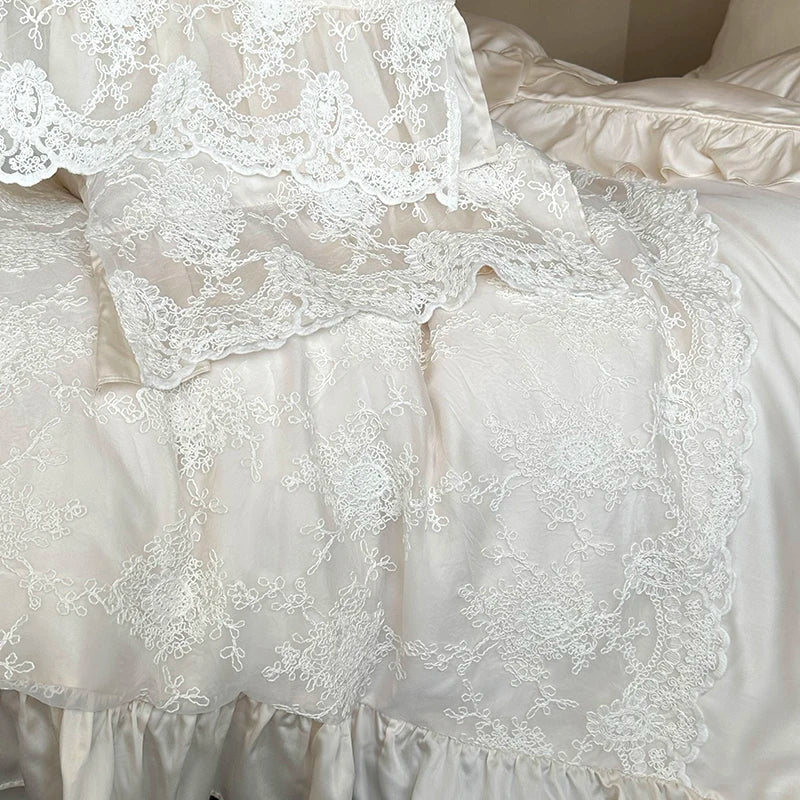 Vintage Lace Splicing Princess Wedding Bedding Set 1000TC Egyptian Cotton Duvet Cover Bed Sheet/Fitted Sheet Pillowcases 4Pcs